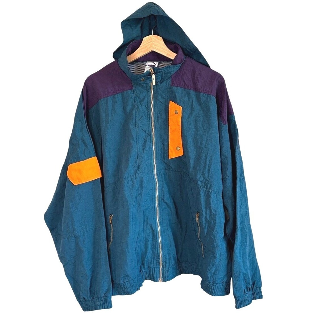 Puma Tracksuit Teal Purple Orange Unisex Large Vintage 90s Colorblock 2pc Set - Picture 2 of 16